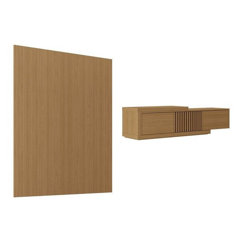 Rack Extensível Ripado Com Painel Tv 75 Polegadas 200x250cm Aruá Cabecasa Madeiraoriginals Marrom Jatobá - imagem 3