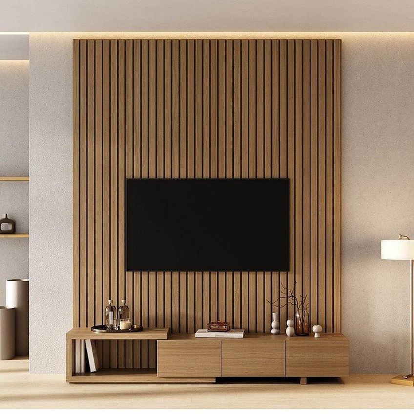 Rack Extensível Com Painel Ripado Tv 75 Polegadas 200x230cm Aruá Cabecasa Madeiraoriginals Marrom Jatobá - imagem 2