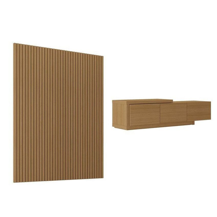 Rack Extensível Com Painel Ripado Tv 75 Polegadas 200x230cm Aruá Cabecasa Madeiraoriginals Marrom Jatobá - imagem 3