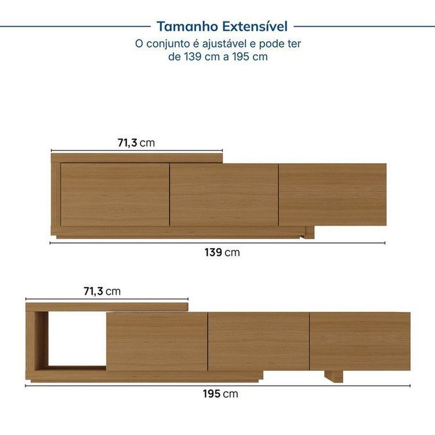 Rack Extensível Com Painel Ripado Tv 75 Polegadas 200x230cm Aruá Cabecasa Madeiraoriginals Marrom Jatobá - imagem 5