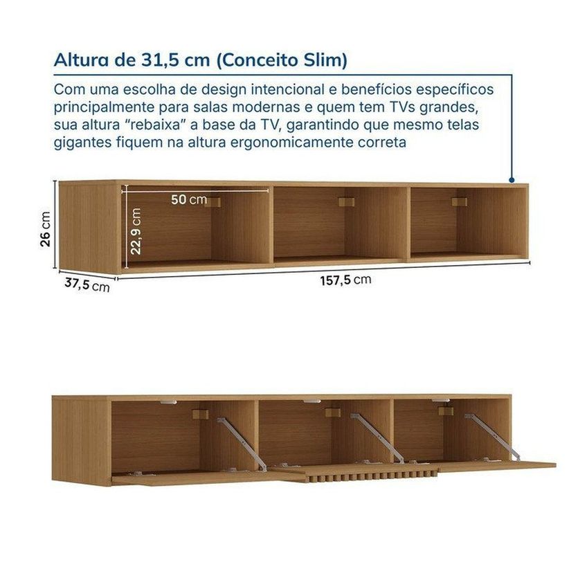 Rack Ripado Com Painel Tv Até 60 Polegadas 160cmx250cm Aruá Cabecasa Madeiraoriginals Marrom/jatob Jatoba - imagem 3