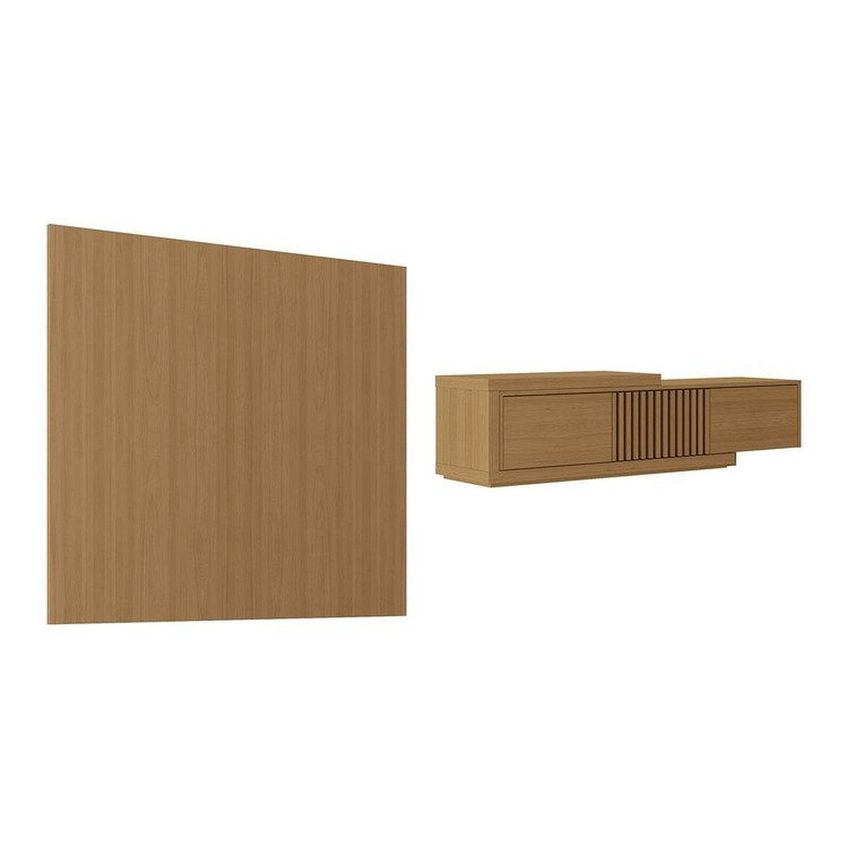 Rack Extensível Ripado Com Painel Tv 75 Polegadas 200x180cm Aruá Cabecasa Madeiraoriginals Marrom Jatobá - imagem 3