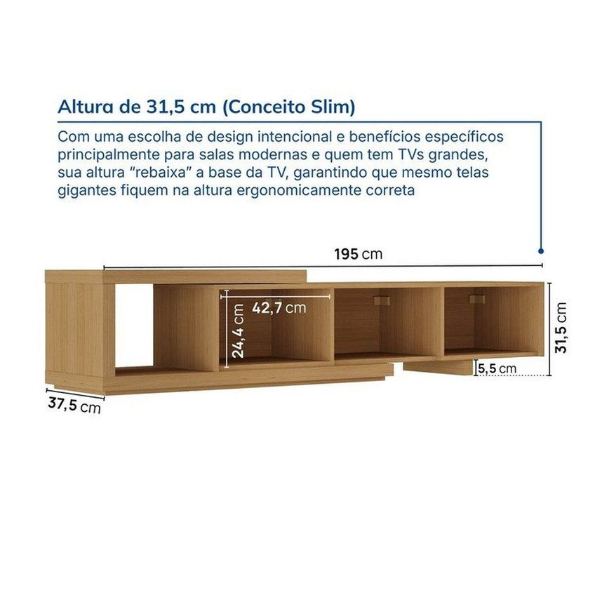 Rack Extensível Ripado Com Painel Tv 75 Polegadas 200x180cm Aruá Cabecasa Madeiraoriginals Marrom Jatobá - imagem 4