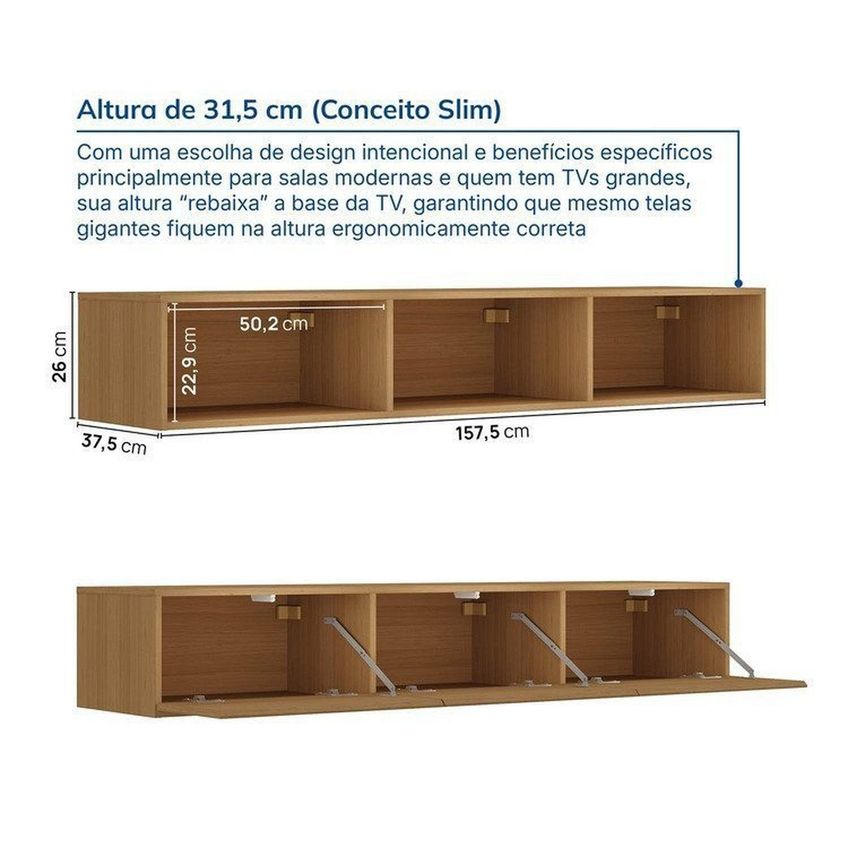 Rack Com Painel Ripado TV Até 60 Polegadas 160cmx230cm Aruá Cabecasa Madeiraoriginals Marrom/Jatobá Jatobá - imagem 3