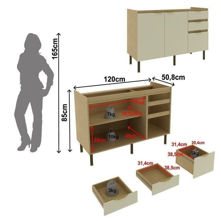 Cozinha Modulada Compacta Sem Tampo De Pia Com Cristaleira E Porta Temperos Nanda Nature/arenas - imagem 4