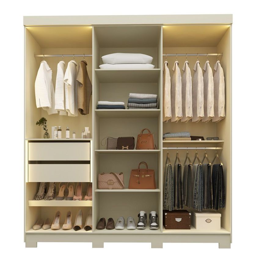 Guarda Roupas Roupeiro De Casal Gelius Império 6 Portas Com 4 Portas Reflecta Led E Pés Off White - imagem 4