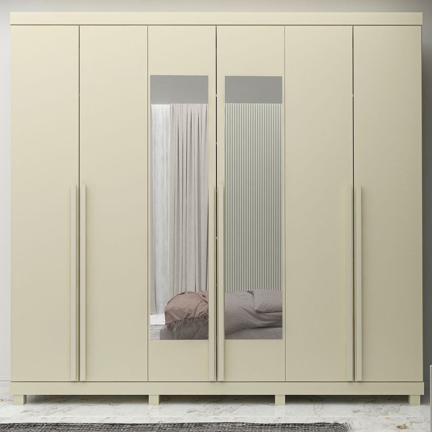 Guarda Roupas Roupeiro Casal Gelius Imperatriz 06 Portas 4 Gavetas 100% Mdf Espelho E Pés Off White - imagem 3