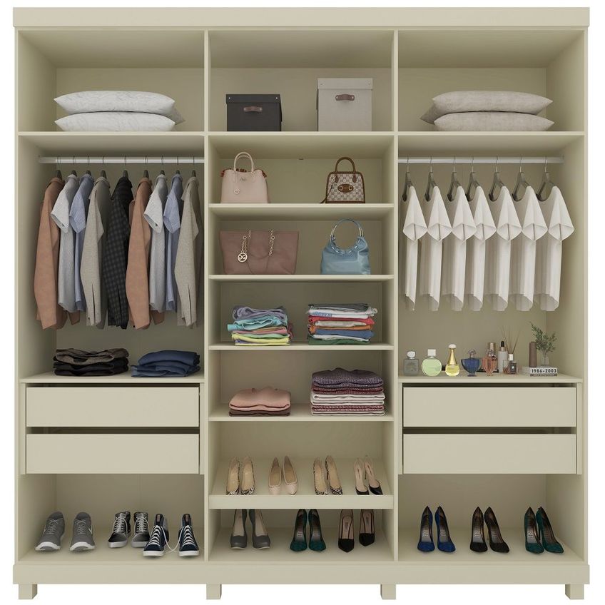 Guarda Roupas Roupeiro Casal Gelius Imperatriz 06 Portas 4 Gavetas 100% Mdf Espelho E Pés Off White - imagem 4