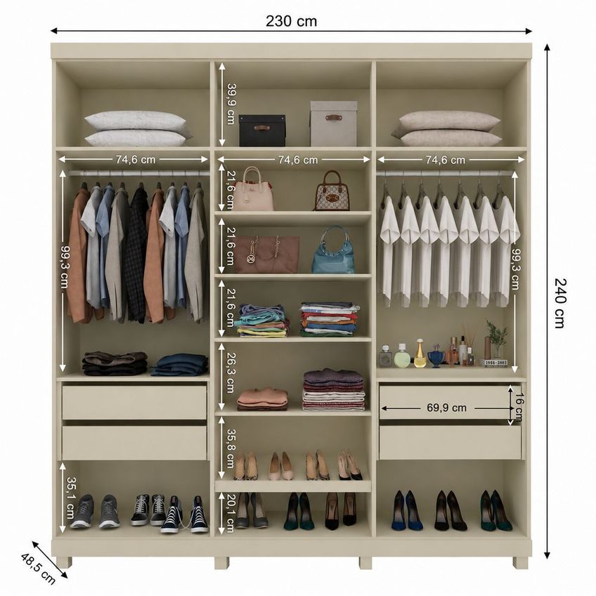 Guarda Roupas Roupeiro Casal Gelius Imperatriz 06 Portas 4 Gavetas 100% Mdf Espelho E Pés Off White - imagem 5