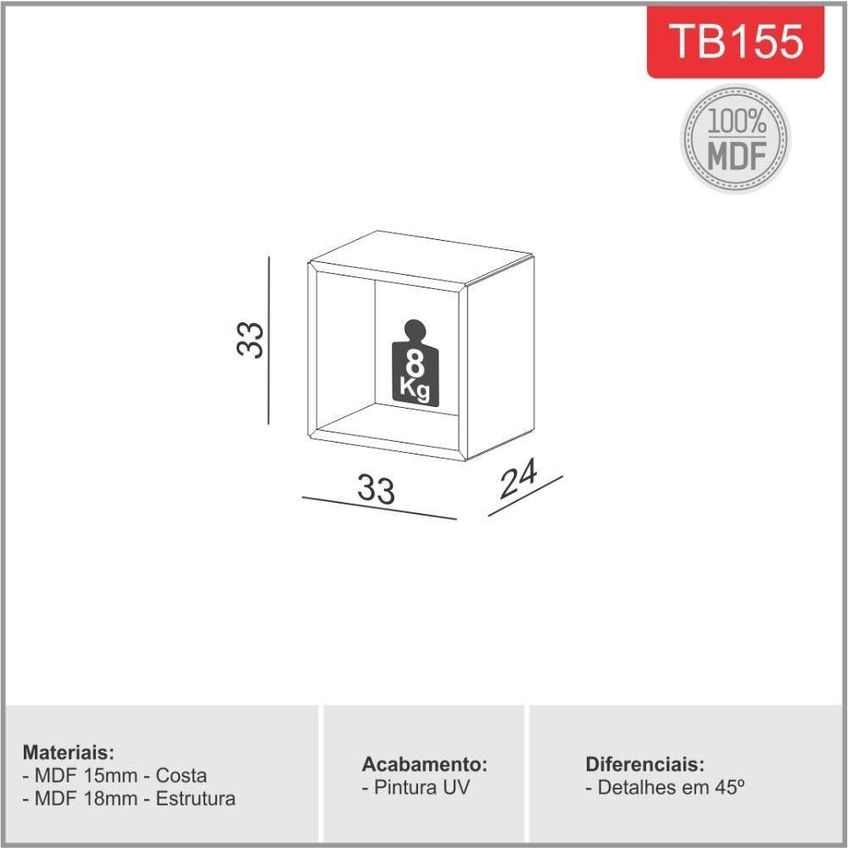Nicho Quadrado Suspenso MDF 8kg Freijó Com Off White Dalla Costa Móveis 33cm - imagem 4