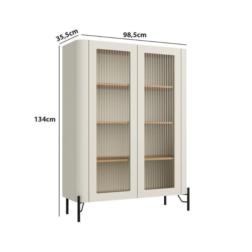 Cristaleira 2 Portas 3 Prateleiras MDF E Metal 98,5cm Louro E Luna Com Preto - imagem 3