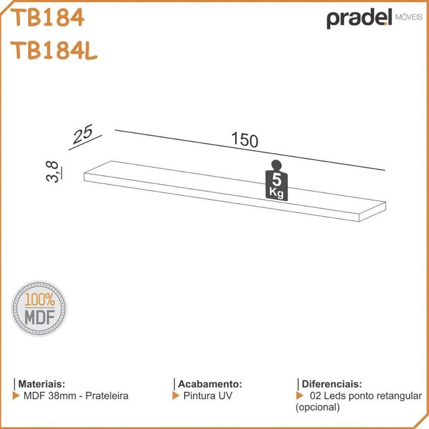 Prateleira Flutuante Suspensa 150cm MDF Fixação Parafuso Minimalista Freijó Dalla Costa Móveis - imagem 4