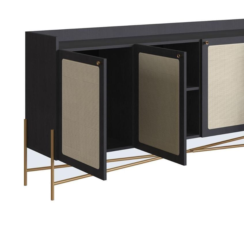 Buffet Industrial Retrô Tela Sintética 3 Portas 2 Prateleiras Mdp 183cm Nero Com Dourado - imagem 4