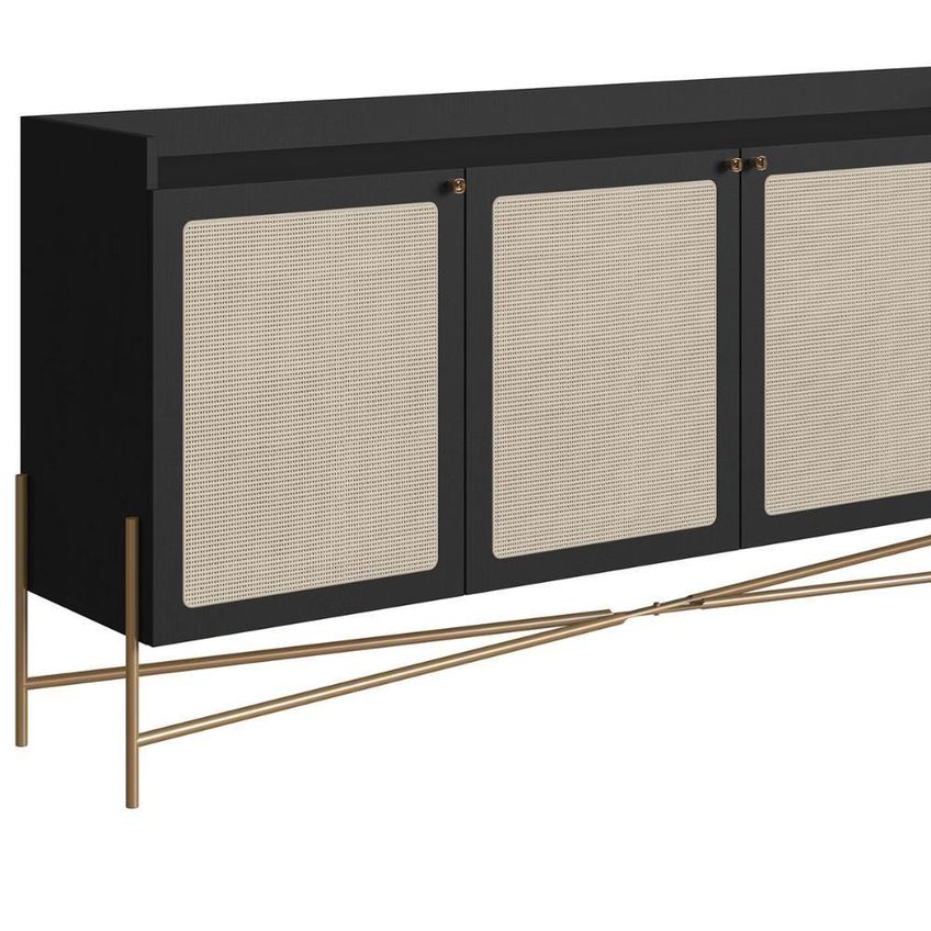 Buffet Industrial Retrô Tela Sintética 3 Portas 2 Prateleiras Mdp 183cm Nero Com Dourado - imagem 5