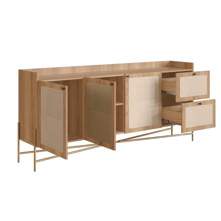 Buffet Industrial Retrô Tela Sintética 3 Portas 2 Prateleiras MDP 183cm Hanover Com Dourado - imagem 3