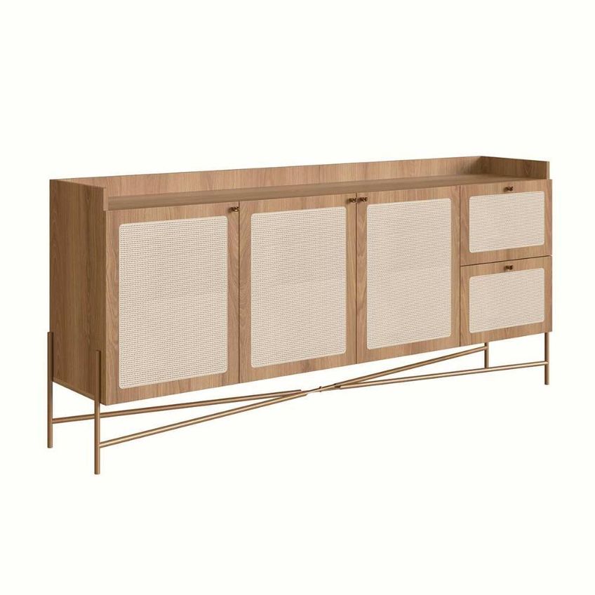 Buffet Industrial Retrô Tela Sintética 3 Portas 2 Prateleiras MDP 183cm Hanover Com Dourado - imagem 4