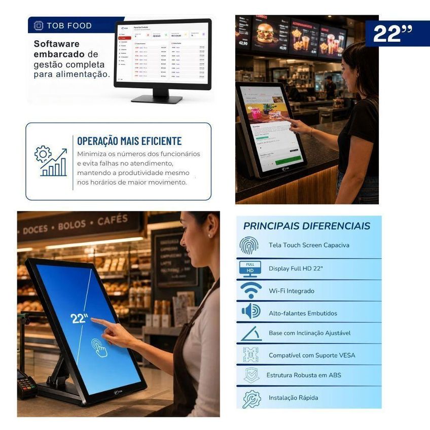Terminal De Autoatendimento Checkout All In One Touch Tob 15" + 22" Intel N5095 8gb SSD 120gb - imagem 2