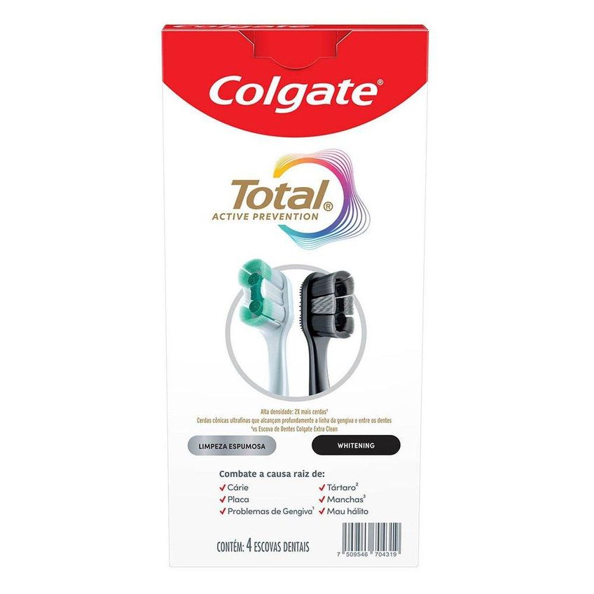 Kit Colgate Total Active Prevention 2 Escovas Dentais Limpeza Espumosa + 2 Whitening Macias - imagem 5