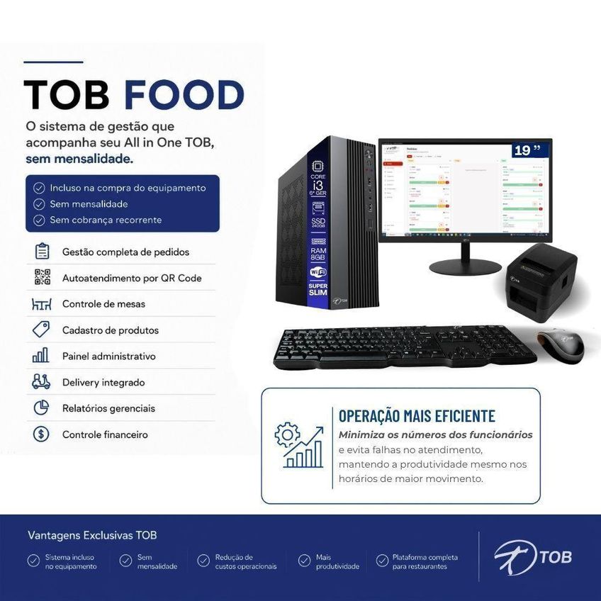 Computador PDV com Impressora e Monitor Core i3 6ª Geração 8GB SSD 240GB Sistema TOB FOOD Embarcado - imagem 3