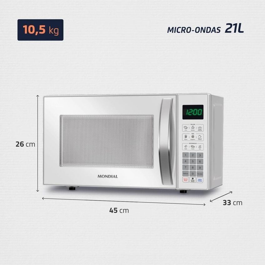 Micro-ondas Bancada Mondial Mo-01-21-w 21l 1200w Com Menu Dia A Dia E Menu Kids E Trava De Segurança 110v - imagem 3