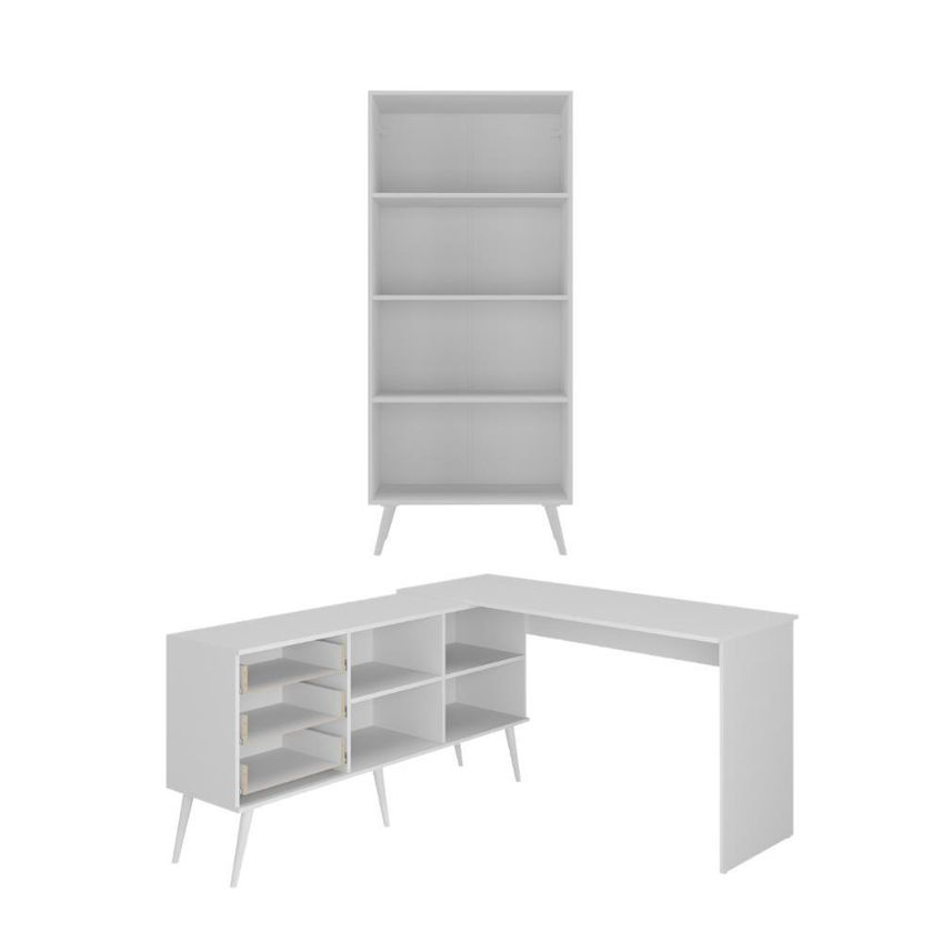 Kit Mesa De Costura 3 Gavetas 4 Nichos Multimóveis Com Estante Retrô Branco - imagem 2
