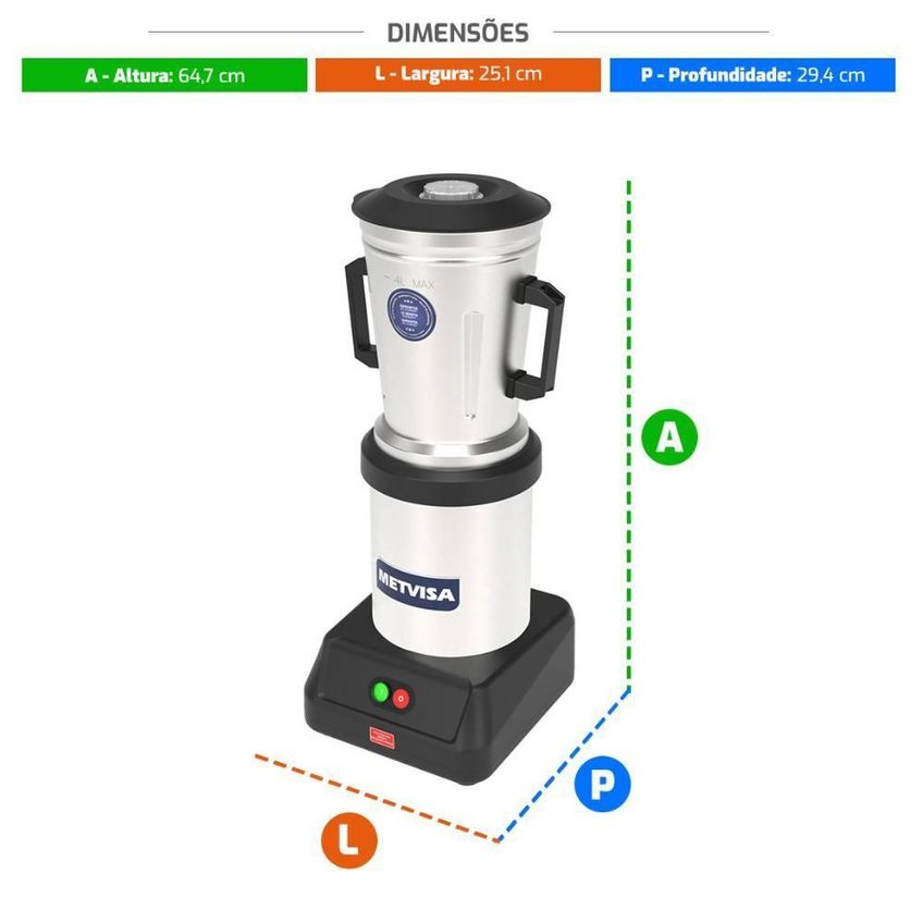 Liquidificador Comercial Lqi.4 Baixa Rotação 3500 Rpm Prata Metvisa - imagem 3