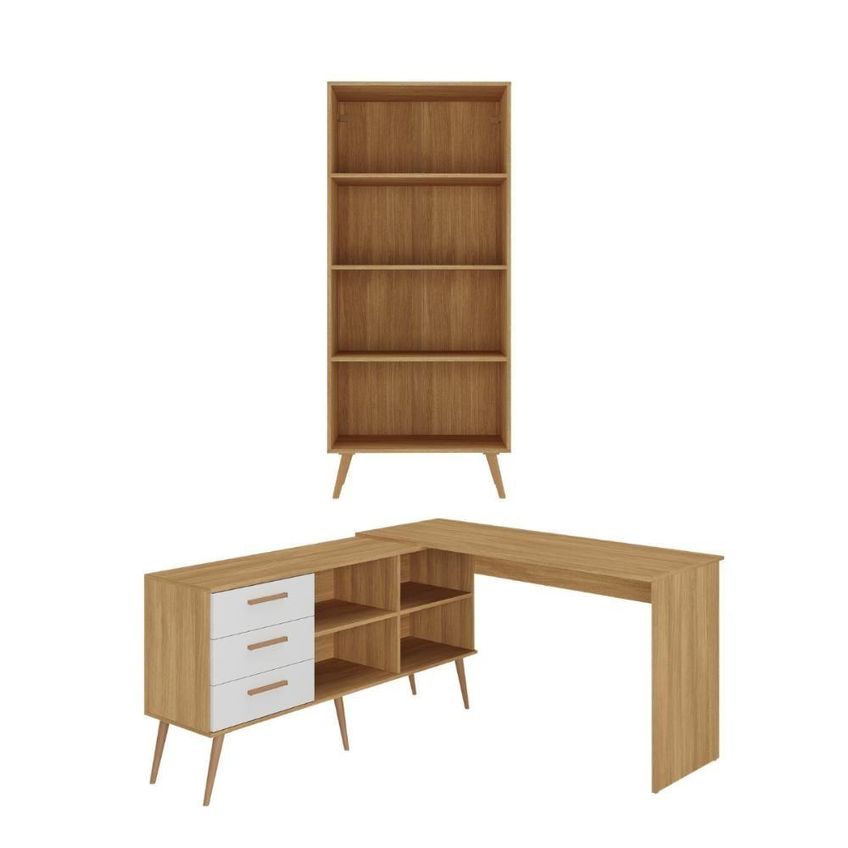 Kit Mesa De Costura 3 Gavetas Com Estante Retrô MP6107 Multimóveis Madeirado E Branco - imagem 3