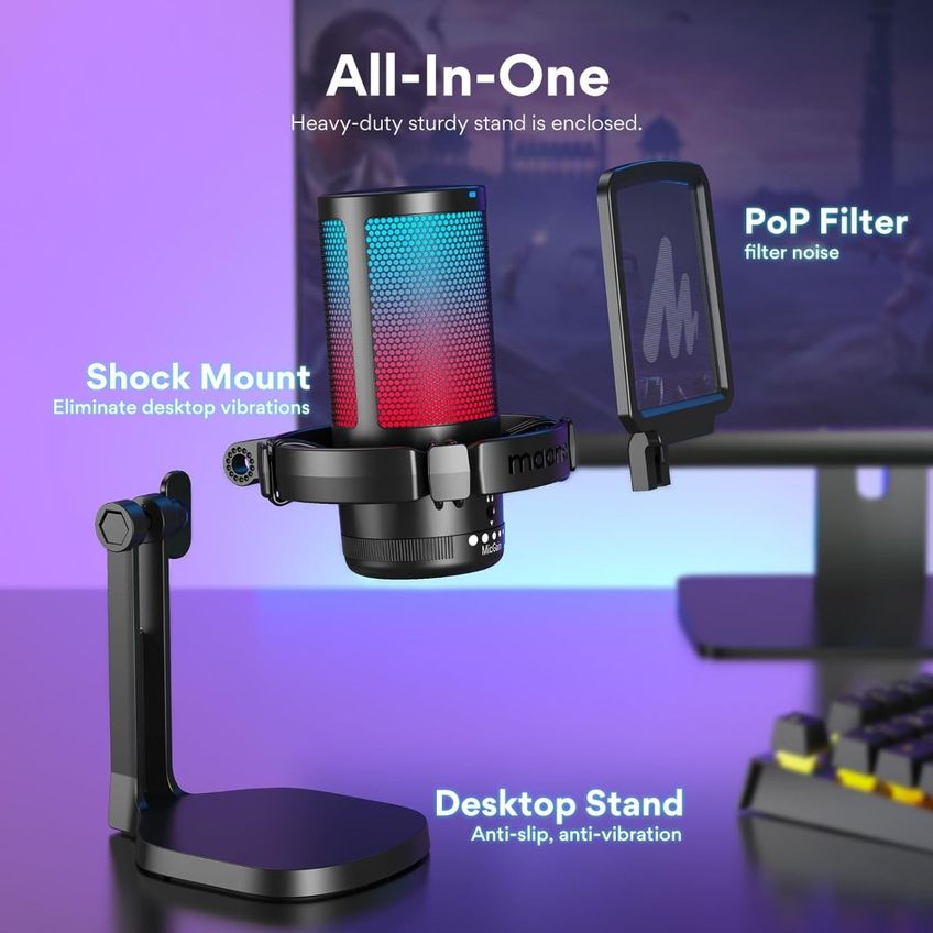 Microfone Maono Gamerwave RGB Suporte de Mesa e Pop Filter USB-C Preto - DGM20 - imagem 3