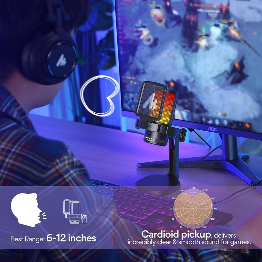 Microfone Maono Gamerwave RGB Suporte de Mesa e Pop Filter USB-C Preto - DGM20 - imagem 5