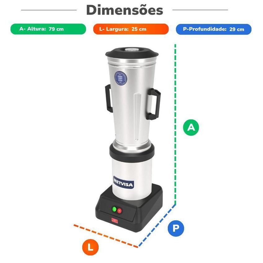 Liquidificador Comercial LQI.8M Max Baixa Rotação 3400 RPM Cinza Metvisa 8L - imagem 3
