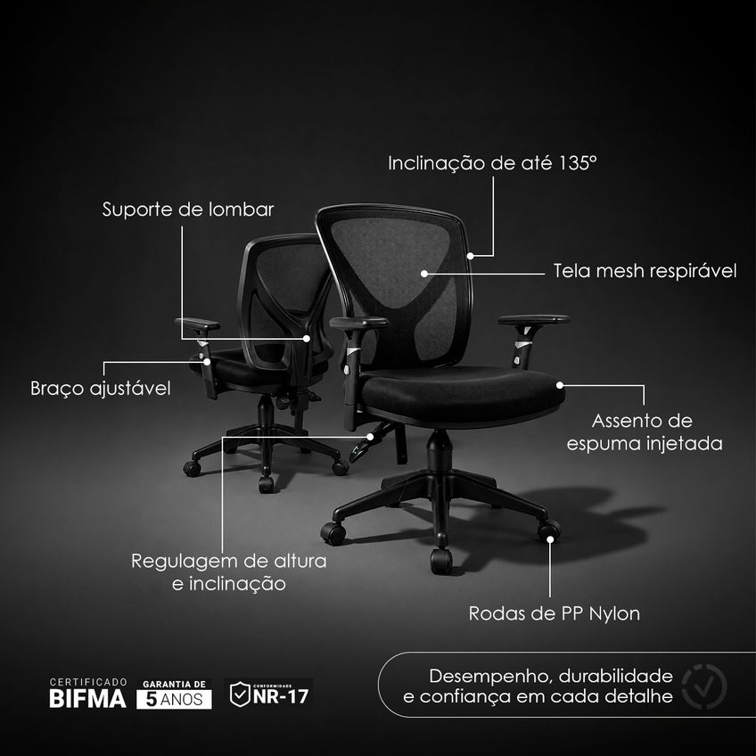 Cadeira De Escritório Diretor Corporativa Oficial Ergon Uni - imagem 4