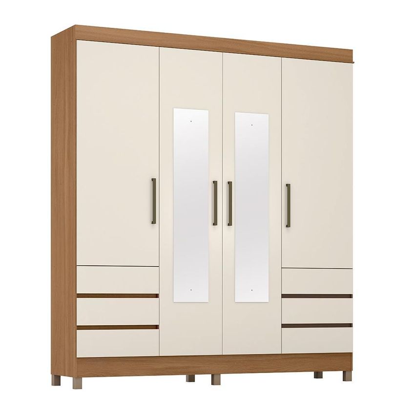 Guarda Roupa Casal Roma 4 Portas Com Espelho Amêndola/Off White Demóbile - imagem 2