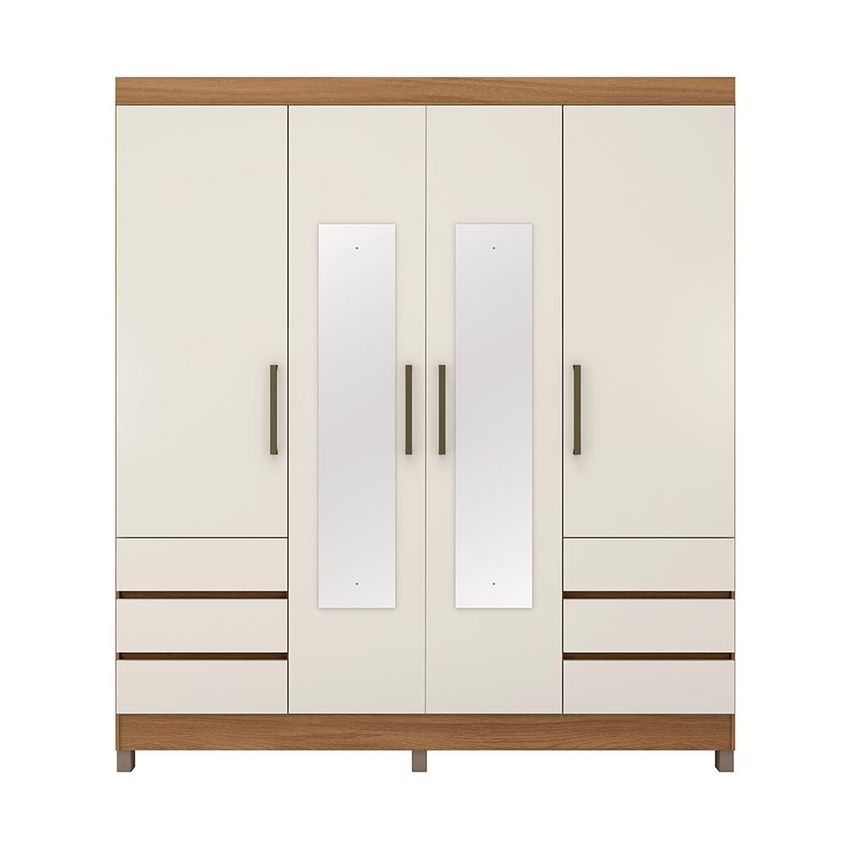 Guarda Roupa Casal Roma 4 Portas Com Espelho Amêndola/Off White Demóbile - imagem 3