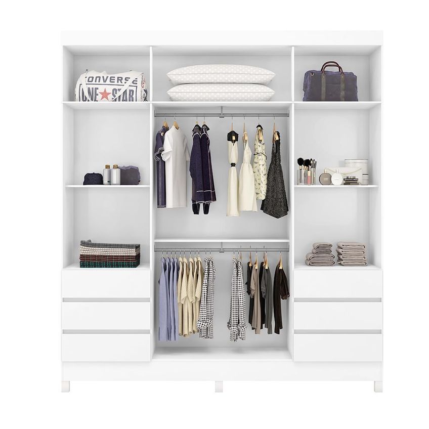 Guarda Roupa Casal Roma 4 Portas Com Espelho Branco Demóbile - imagem 4