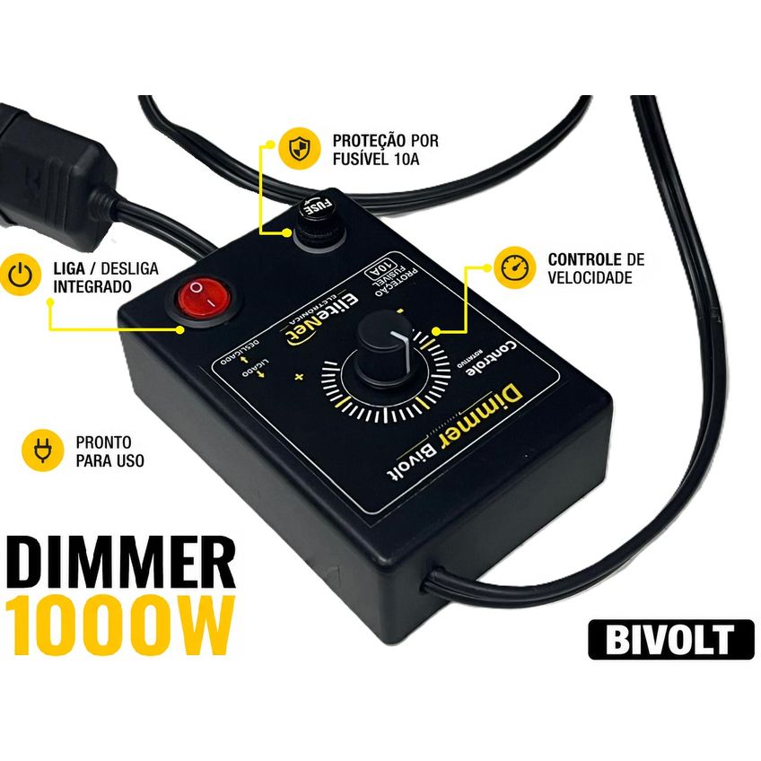 Variador De Velocidade Dimmer Industrial 1000W Para Motor Monofásico Bivolt - imagem 3