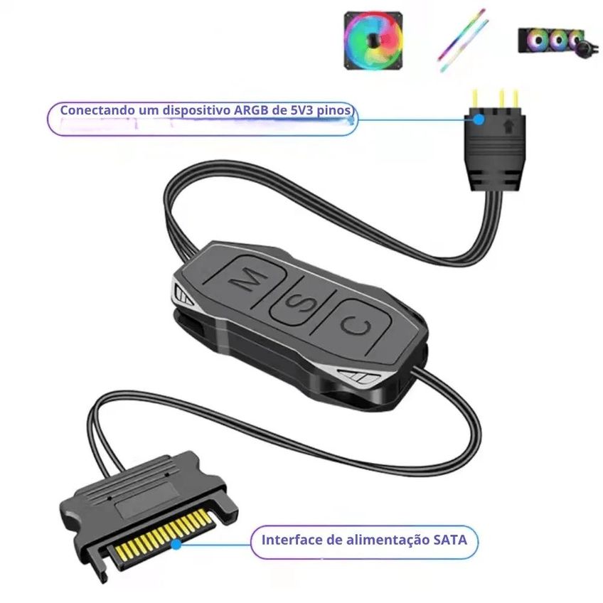 Controlador Argb Tishric 5v 3 Pinos P/ Sata Tsr032 Preto - imagem 3