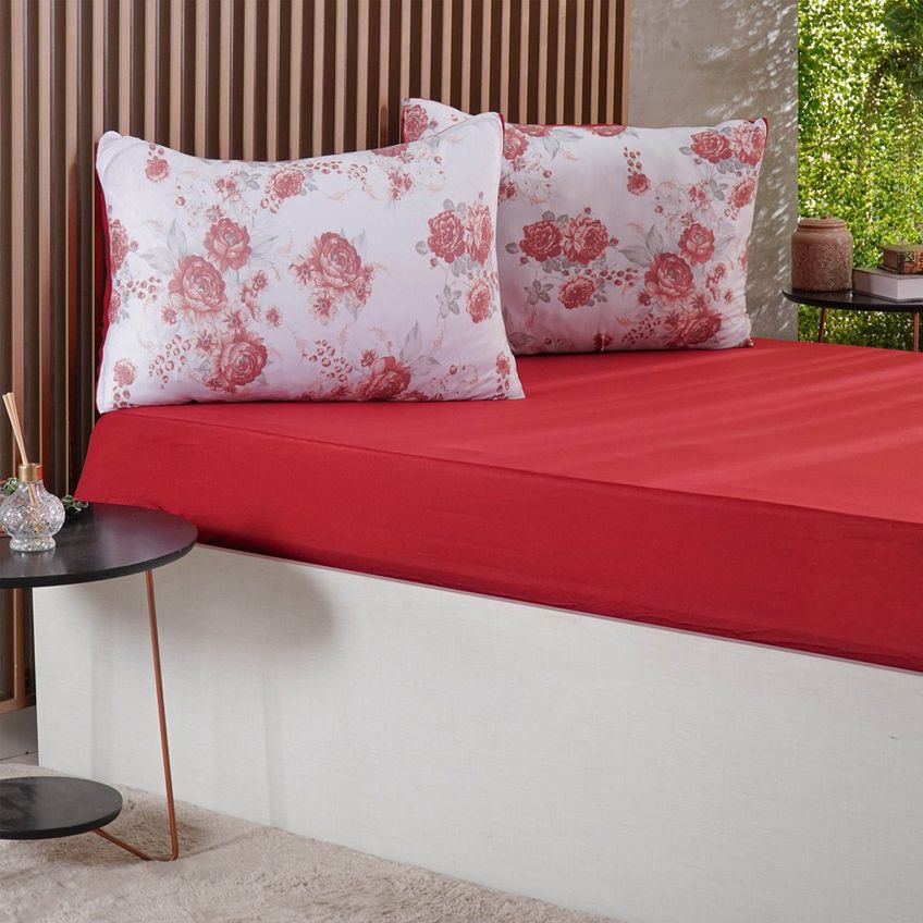 Jogo De Cama Solteiro Sensação 2 Pçs Malha 100% Poliéster 88x188x30cm Bene Casa Vermelho - imagem 3