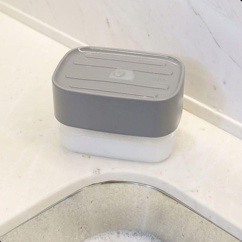 Dispenser Para Detergente Porta Esponja Plástico Cozinha Bege 550ml Ou - imagem 4