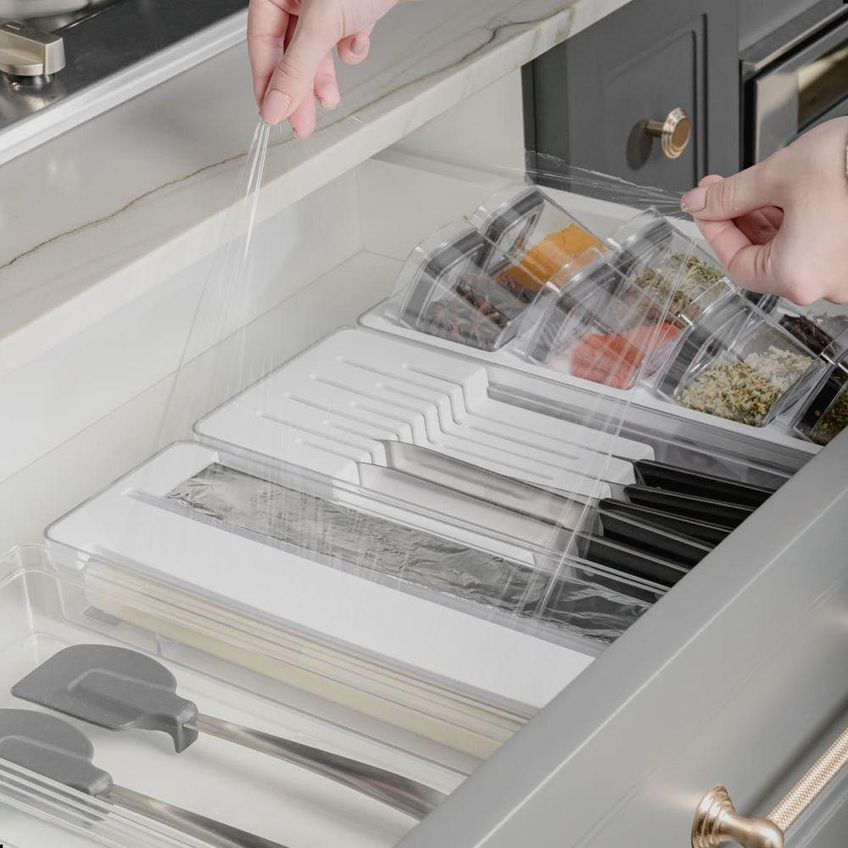Organizador E Cortador De Rolos Duplo Clear Gavetas Plástico Organização Branco Ou - imagem 4