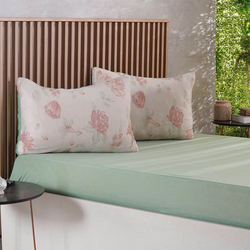 Jogo De Cama Queen Sensação 3 Pçs Malha 100% Poliéster 158x198x30cm Bene Casa Verde - imagem 3
