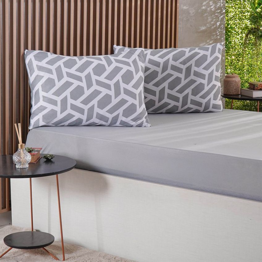 Jogo De Cama Queen Sensação 3 Pçs Malha 100% Poliéster 158x198x30cm Bene Casa Cinza - imagem 3