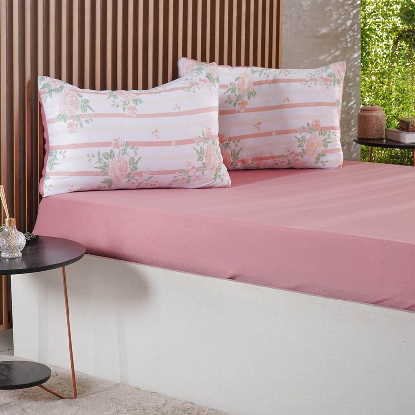 Jogo De Cama Casal Sensação 3 Pçs Malha 100% Poliéster 138x188x30cm Bene Casa Rosa - imagem 4