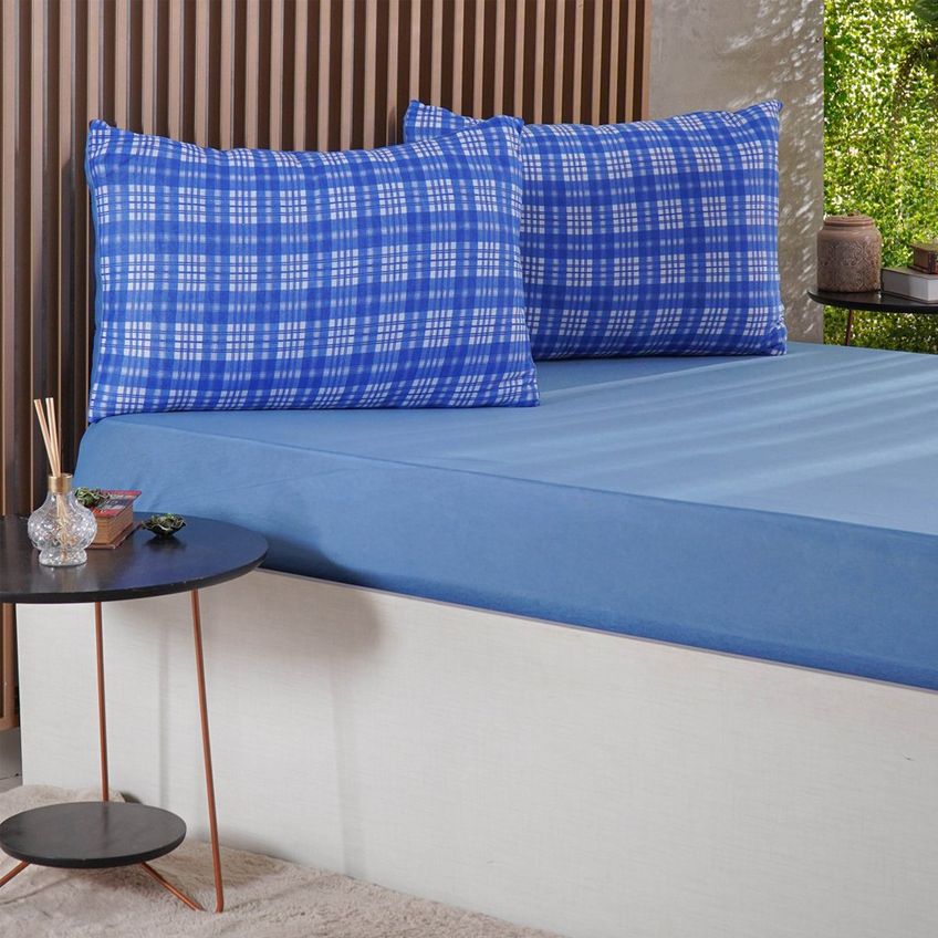 Jogo De Cama Solteiro Sensacao 2 Pcs Malha 100% Poliester 88x188x30cm Bene Casa Azul - imagem 3