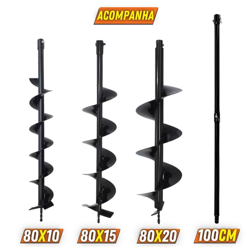Perfurador Trado À Gasolina Duratork Dps523p 52cc 2,5hp 10.500rpm Máquina Fura Terra Completo Com Kit Brocas 80x10cm 80x15cm 80x20cm + Extensão 10 - imagem 3