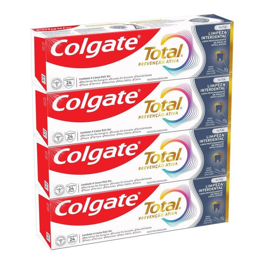 Pack Creme Dental Colgate Total Prevenção Ativa Limpeza Interdental 4 Unidades 90g Cada - imagem 3