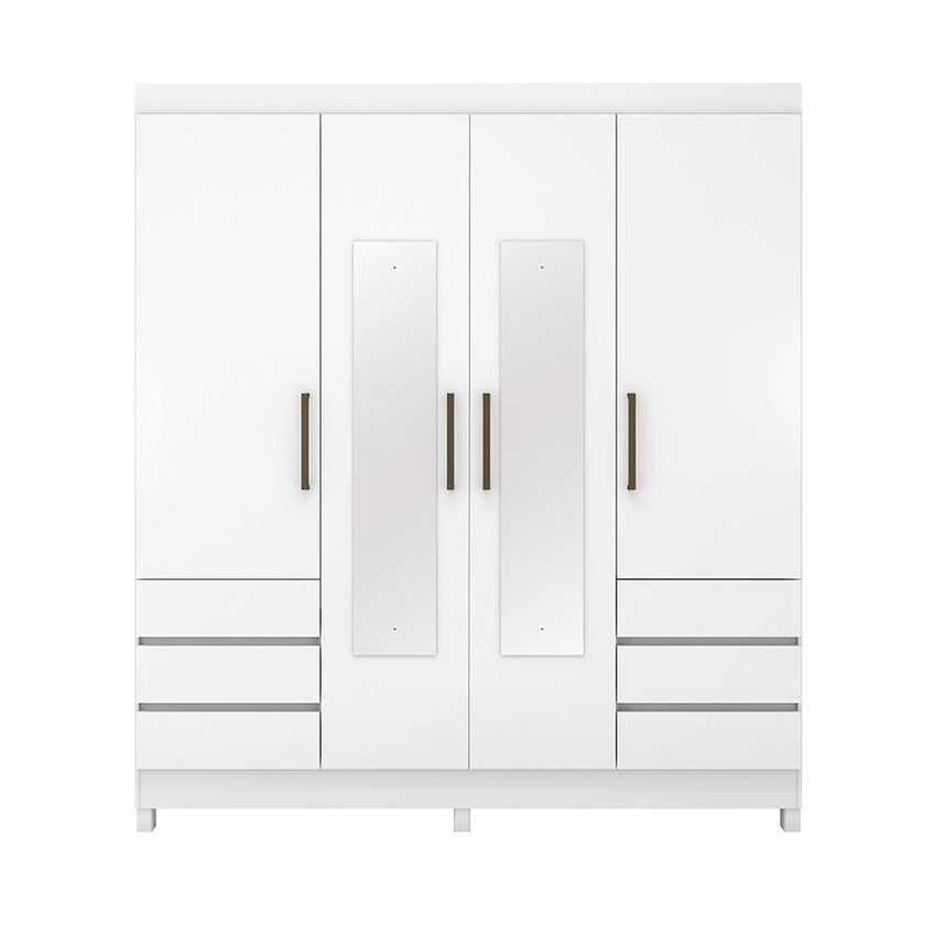 Guarda Roupa Casal Mônaco 4 Portas Com Espelho Branco Demóbile - imagem 3