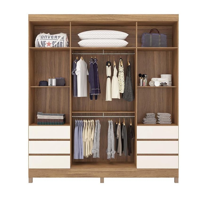 Guarda Roupa Casal Mônaco 4 Portas Com Espelho Amêndola Touch/Off White Demóbile - imagem 4