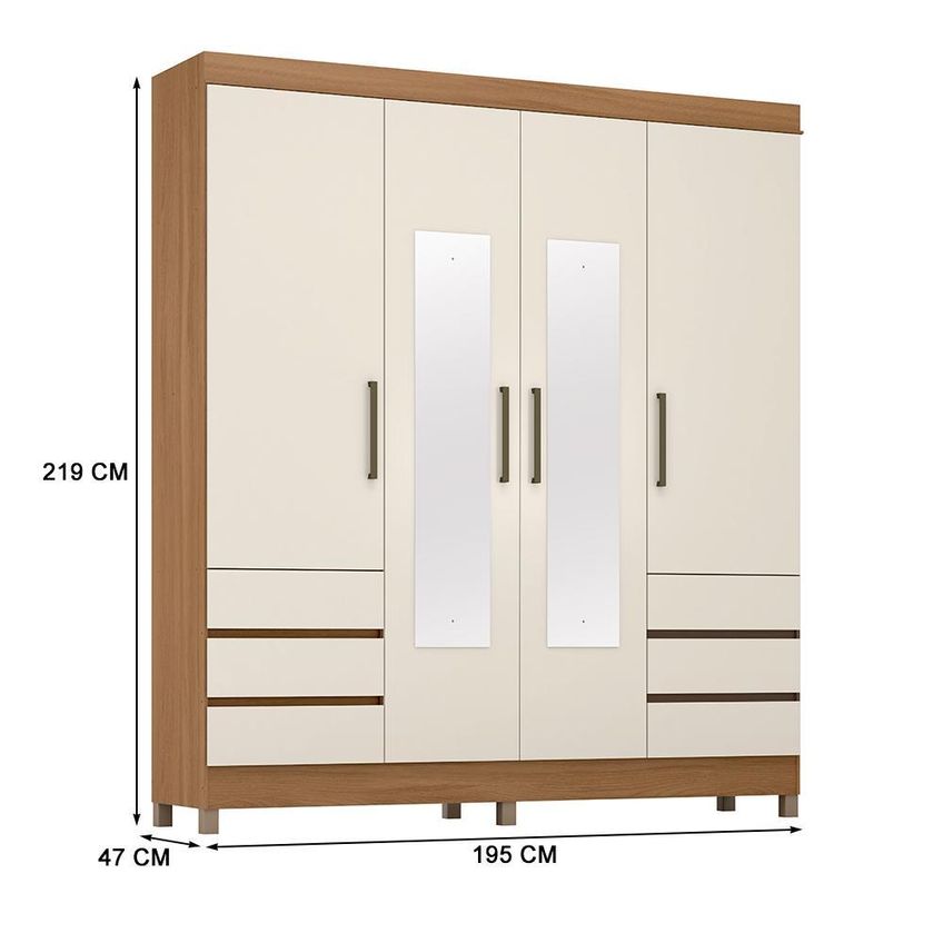 Guarda Roupa Casal Mônaco 4 Portas Com Espelho Amêndola Touch/Off White Demóbile - imagem 5