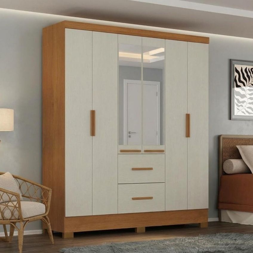 Guarda Roupa Casal 6 Portas Com Espelho Primor 181 Cm Cinamomo Areia Zanz - imagem 5