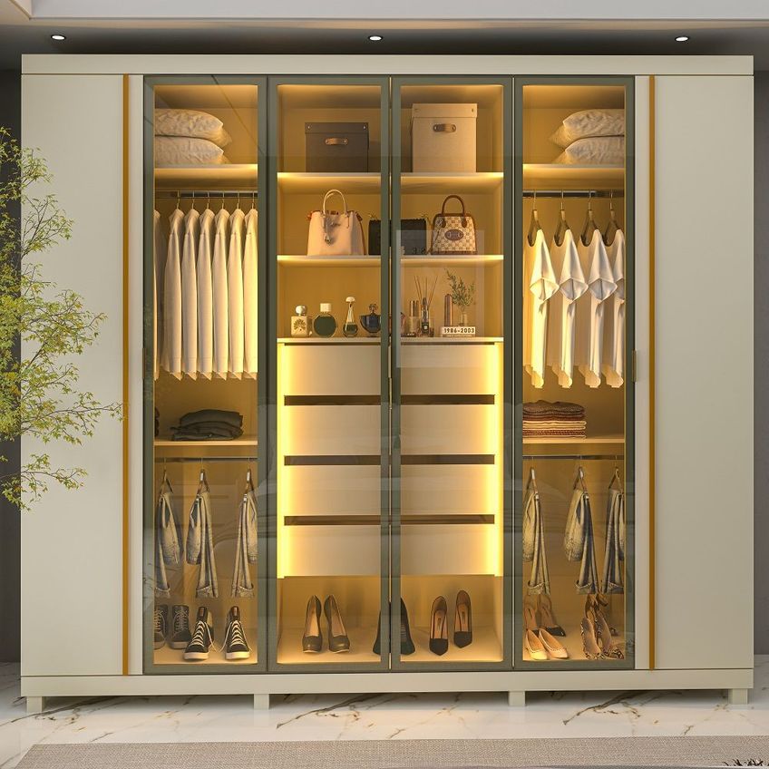 Guarda Roupas Roupeiro Gelius Absolut 6 Portas Com 4 Portas Em Vidro Reflecta 4 Gavetas Led Off White - imagem 3